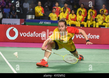 Hyderbad, Indien. 13 Jan, 2018. Kirsty Gilmour von Bengaluru Blasters in Aktion während der POL 2. Halbfinale Bengaluru Blasters Vs Amhedabad Smash Meister Credit: Varun Kumar Mukhia/Pacific Press/Alamy leben Nachrichten Stockfoto