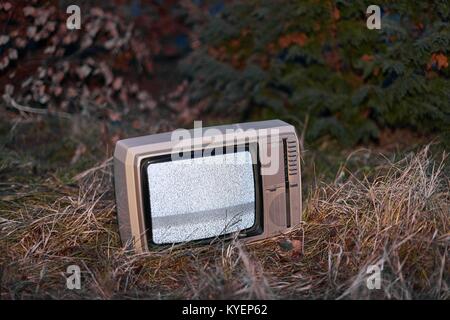 TV kein Signal im Gras Stockfoto