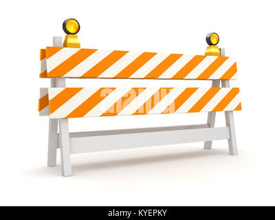 Isolierte Orange Straßensperre, Dies ist eine 3D-gerenderte Computer generierten Bildes. Auf weiß isoliert. Stockfoto