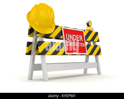 Im Bau Straßensperre, Dies ist eine 3D-gerenderte Computer generierten Bildes. Auf weiß isoliert. Stockfoto
