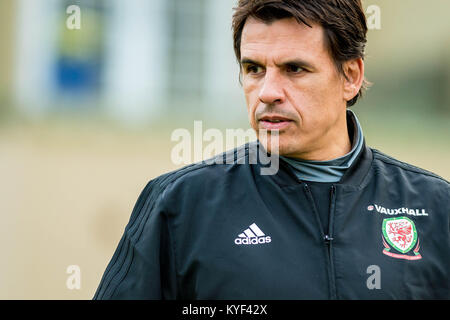 Wales Manager Chris Coleman bei einem Training im Vale Resort Stockfoto