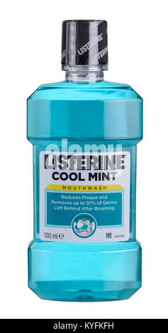 Flasche Listerine Cool Mint Mundwasser Stockfoto