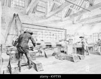 Eine architektonische Darstellung der Royal Brass Foundry in Woolwich, 1778, die die historische britische Militärgießerei für die Herstellung von Kanonen und Kampfmitteln veranschaulicht. Stockfoto