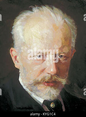 Dieses Porträt zeigt den Komponisten Pjotr Iljitsch Tschaikowski (1840–1893) und hebt seine Rolle in der russischen Klassik des 19. Jahrhunderts hervor. Stockfoto