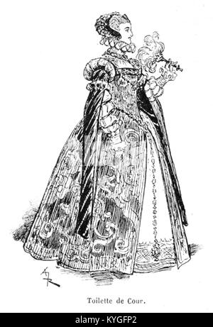 Eine Illustration aus Albert Robidas Buch „Mesdames nos aieules“ aus dem Jahr 1891, in dem die Mode der Frauen über zehn Jahrhunderte dargestellt wird. Stockfoto