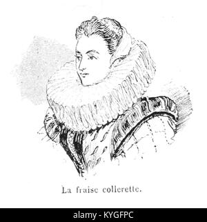 Illustration aus Albert Robidas Buch „Mesdames nos aieules“ aus dem Jahr 1891, das die Damenmode über zehn Jahrhunderte zeigt und Robidas satirische Sicht auf historische Kleidung zeigt. Stockfoto