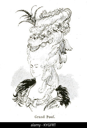 1891 Illustration von Albert Robida aus „Mesdames nos aîeules“, die elegante Frauen und historische Modetrends über zehn Jahrhunderte zeigt. Stockfoto