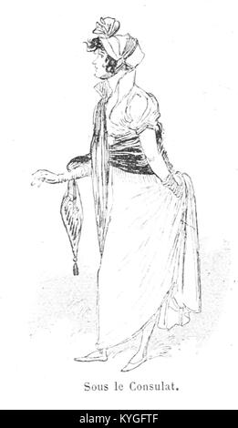 Eine Illustration aus Albert Robidas „Mesdames nos aieules“ aus dem Jahr 1891, die europäische Mode und Damenbekleidung über historische Zeiträume hinweg zeigt und zehn Jahrhunderte Stil dokumentiert. Stockfoto