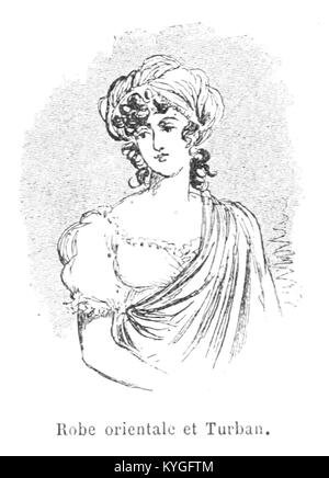 Illustration aus Albert Robidas Buch „Mesdames nos aieules“ aus dem Jahr 1891, das Mode und das gesellschaftliche Leben über zehn Jahrhunderte hinweg zeigt und den künstlerischen Stil dieser Zeit zeigt. Stockfoto