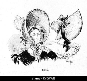 Albert Robidas Illustration von „Mesdames nos aieules“ aus dem Jahr 1891 zeigt Damenmode aus dem 19. Jahrhundert und hebt Stile, Kleidung und Bekleidungstrends dieser Zeit hervor. Stockfoto