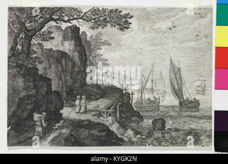 Rytec Aegidius Sadeler kolem 1570-1625; Erfinder Roelandt Savery 1576-1639 - Pohled na pristav, z cyklu Sest krajin Stockfoto