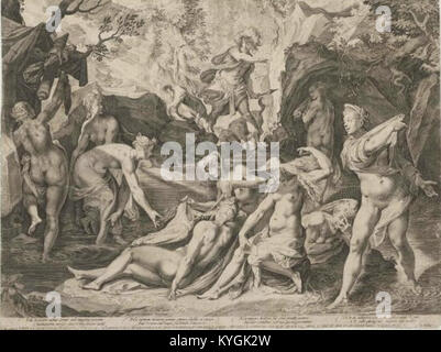 Rytec Aegidius Sadeler kolem 1570-1625; Erfinder tvurce predlohy Joseph Heintz - Diana prekvapena Aktaionem Stockfoto