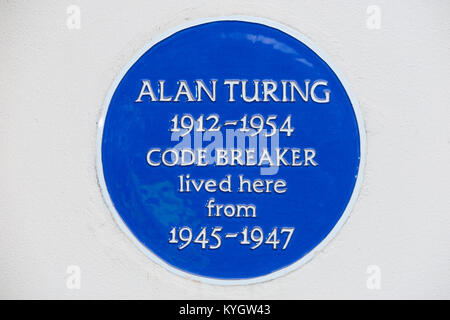 Blaue Plakette auf frühere Heimat der/Haus einmal lebte in der von Alan Turing, der berühmte Mathematiker & Enigma code breaker. 78 High Street, Hampton. UK. (93) Stockfoto