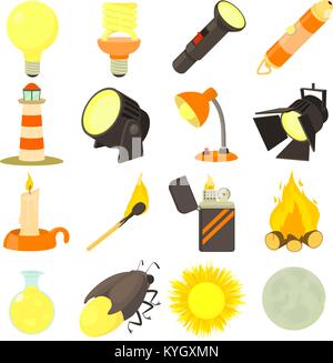 Light source icons set, cartoon style Stock Vektor