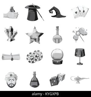 Magier Icons Set Schwarzweiß Stock Vektor