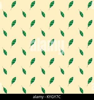 Nahtlose Blatt Muster auf gelben Hintergrund. Green leaf vektor Muster. Florales Muster vector Hintergrund. Gefallen grünes Blatt Gewebe Print Design, Blatt Muster drucken. Stock Vektor