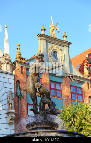 Brunnen der Neptun in Danzig, Polen Stockfoto