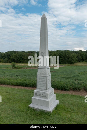 Die 3 Indiana Kavallerie Denkmal, Gettysburg National Military Park, Pennsylvania, United States. Stockfoto