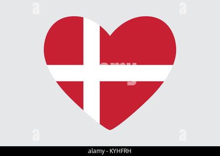 Herzen in den Farben der Dänemark Flagge, Vektor Stock Vektor