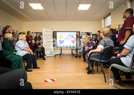 Die Princess Alexandra Hospital, Harlow, Krankenpflege und Geburtshilfe Feier Tag - Schulung und Information, UK. Pflegeperson Karte Präsentation - Dies ermöglicht Auto Stockfoto