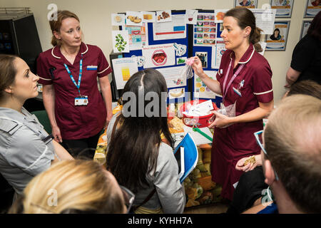 Die Princess Alexandra Hospital, Harlow, Krankenpflege und Geburtshilfe Feier Tag - Schulung und Information, UK. Mundhygiene Informationen Stockfoto