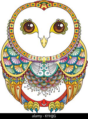 Vektor zendoodle verzierten Eule Abbildung. Cute gemusterten lustiger Vogel. Bild für Malvorlagen, Druck und antistress Bücher. Stock Vektor