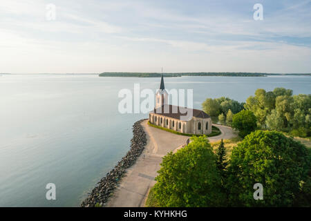 Frankreich, Haute-Marne (52), Éclaron-Braucourt-Sainte-Livière, Lac du Der-Chantecoq, Braucourt, Presqu'île de Champaubert, église de Champaubert Überbleibsel Stockfoto