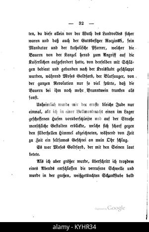 Seite 032 von „Judengeschichten“ von Leopold von Sacher-Masoch mit ausführlichen Episoden und Beschreibungen jüdischer Gemeinden im Europa des 19. Jahrhunderts. Stockfoto