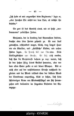Eine Seite aus den Judengeschichten von Leopold von Sacher-Masoch präsentiert jüdische Geschichten in der europäischen Literatur des 19. Jahrhunderts und beleuchtet kulturelle und historische Erzählungen. Stockfoto