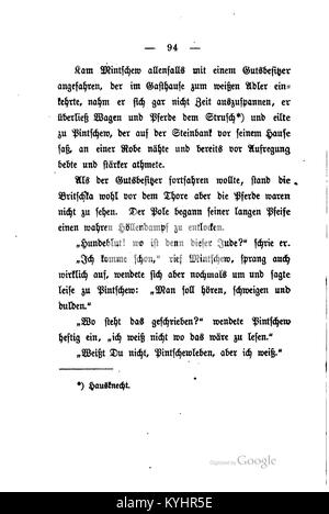 Seite 94 aus Leopold von Sacher-Masochs „Judengeschichten“, die die Darstellung des jüdischen Lebens und der jüdischen Kultur im Mitteleuropa des 19. Jahrhunderts illustriert. Stockfoto