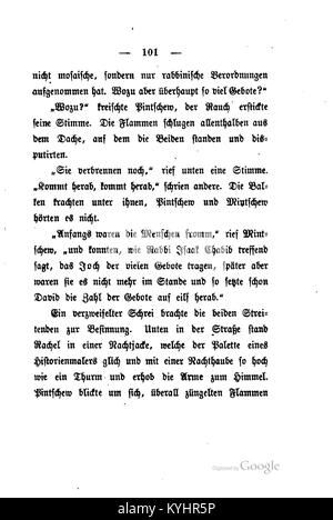 Seite 101 der Judengeschichten von Leopold von Sacher-Masoch mit Texten aus dem literarischen Werk und seinem erzählerischen Inhalt. Stockfoto