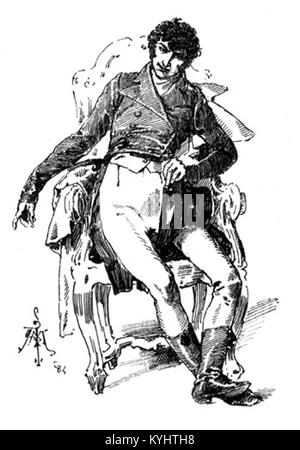 Illustration von Salvador Monsalud aus „La segunda casaca“ von Galdós, mit Schwerpunkt auf spanischer Literatur, bildender Kunst und kulturellen Beiträgen. Stockfoto