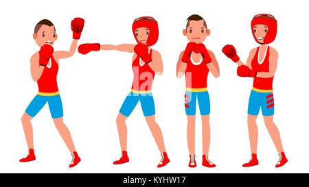 Boxer Player Vektor. Stärke männlichen Athleten in Aktion. Ausbildung und zu kämpfen. Flache Cartoon Illustration Stock Vektor