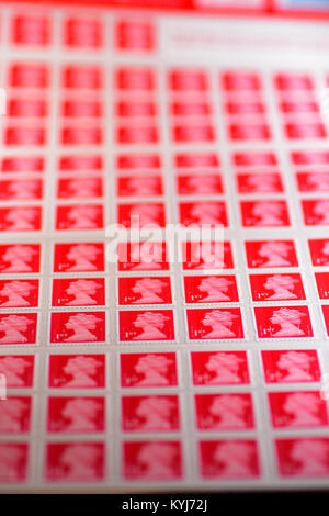 Britische 1. Klasse Briefmarken Blatt Stockfoto