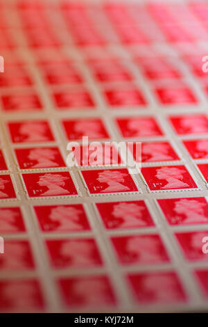 Britische 1. Klasse Briefmarken Blatt Stockfoto