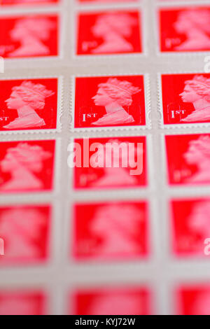 Britische 1. Klasse Briefmarken Blatt Stockfoto