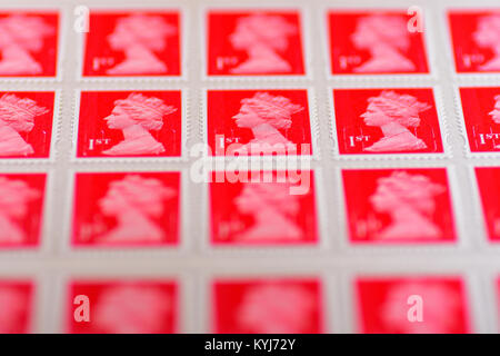Britische 1. Klasse Briefmarken Blatt Stockfoto