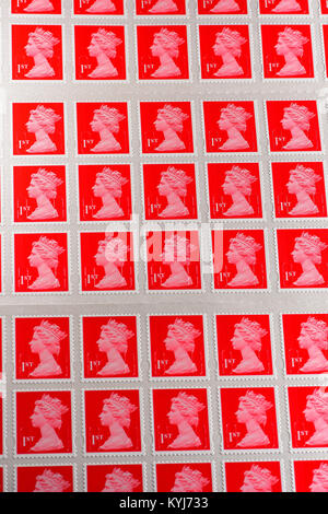Britische 1. Klasse Briefmarken Blatt Stockfoto