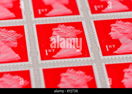 Britische 1. Klasse Briefmarken Blatt Stockfoto
