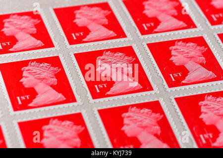 Britische 1. Klasse Briefmarken Blatt Stockfoto