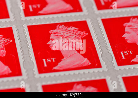 Britische 1. Klasse Briefmarken Blatt Stockfoto