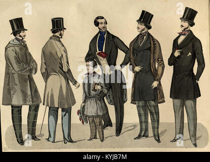 Eine Illustration aus dem Jahr 1848 aus dem „Stockholm's Mode-Journal“ zeigt schwedische Mode und Stil des 19. Jahrhunderts. Stockfoto