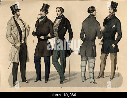 Eine Illustration aus dem Jahr 1849 aus dem Stockholms Mode-Journal, die elegante schwedische Mode zeigt, die europäische Bekleidungstrends und Stilästhetik des 19. Jahrhunderts widerspiegelt. Stockfoto