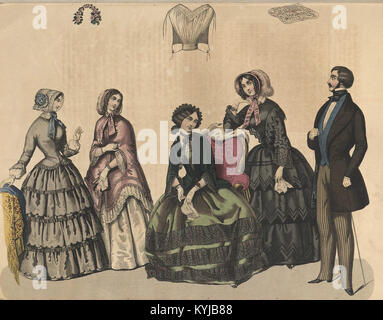 Eine Illustration aus dem Jahr 1849 vom Stockholms Mode-Journal, einem schwedischen Modemagazin, die elegante Damenbekleidung zeigt, die die Modetrends des 19. Jahrhunderts in Schweden widerspiegelt. Stockfoto