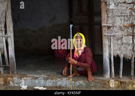 Alte Frau von der Minderheit Cham Menschen in Bau Truc Dorf, in der Nähe von Phan Rang, Central Vietnam. Stockfoto