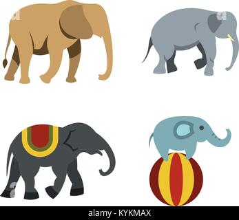 Elefant Icon Set, flacher Stil Stock Vektor