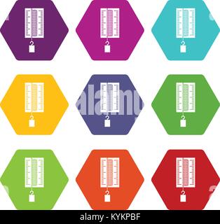 Physik Dynamometer für die Arbeit im Labor Icon Set Farbe hexaeder Stock Vektor