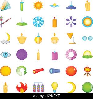 Lichtquellen-Icons Set, Cartoon-Stil Stock Vektor