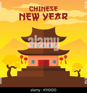 Happy Chinese New Year Tempel Szene Vector Illustration Graphic Design Stock Vektor