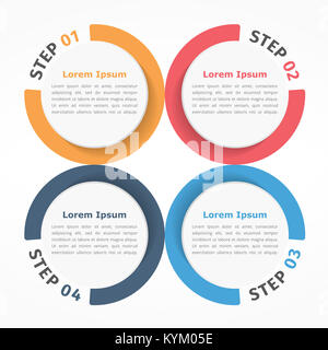 Kreis Diagramm mit vier Elementen, Schritte und Optionen, Flussdiagramm oder Workflow Diagrammvorlage, Vector EPS 10 Abbildung Stockfoto